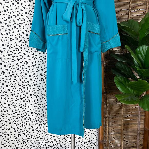 Victoria’s Secret | 90s Vintage Gold Label Turquoise Blue Midi Length Robe XS - Picture 4 of 10